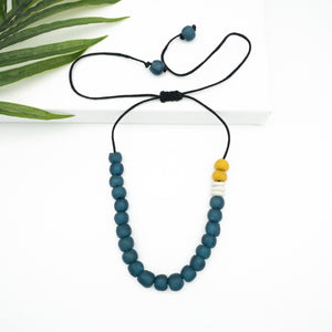 Recycled Glass Single Strand Adjustable Necklace - Teal