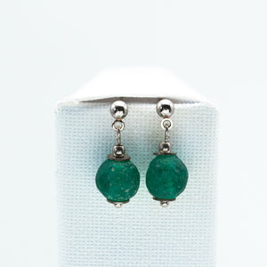 Recycled Glass Emerald Zodiac Birthstone Earrings (May) (Silver or Gold)