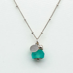 Recycled Glass Turquoise  Zodiac Birthstone Necklace (December)