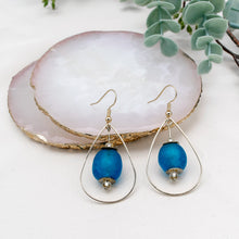 Load image into Gallery viewer, Recycled Glass Teardrop earring - Azure Blue
