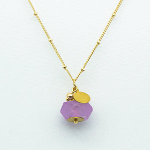 Recycled Glass Amethyst Zodiac Birthstone Necklace (February) (Silver or Gold)