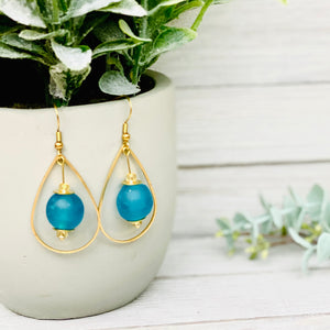 Recycled Glass Teardrop earring - Azure Blue