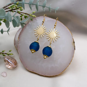 Recycled Glass Radiant earring - Cobalt