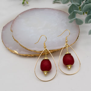 Recycled Glass Teardrop earring - Red
