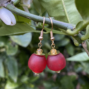 Recycled Glass Swing earring - Red (Silver or Gold)