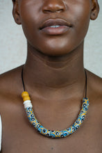 Load image into Gallery viewer, Recycled Glass Hand painted adjustable necklace - Blue &amp; Yellow
