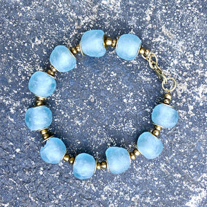 (Wholesale) Cyan Blue Recycled Glasss Bracelet