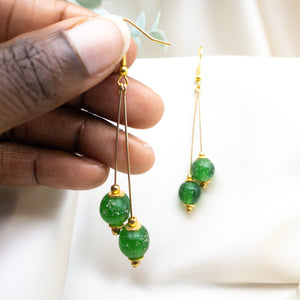 Recycled Glass Double drop earring - Peridot