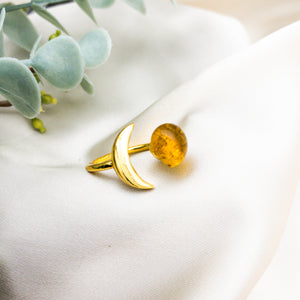 Recycled Glass Moon Ring - Amber