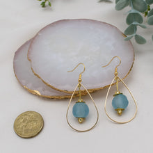Load image into Gallery viewer, Recycled Glass Teardrop earring - Cyan Blue
