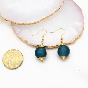 Recycled Glass Swing earring - Teal (Silver or Gold)