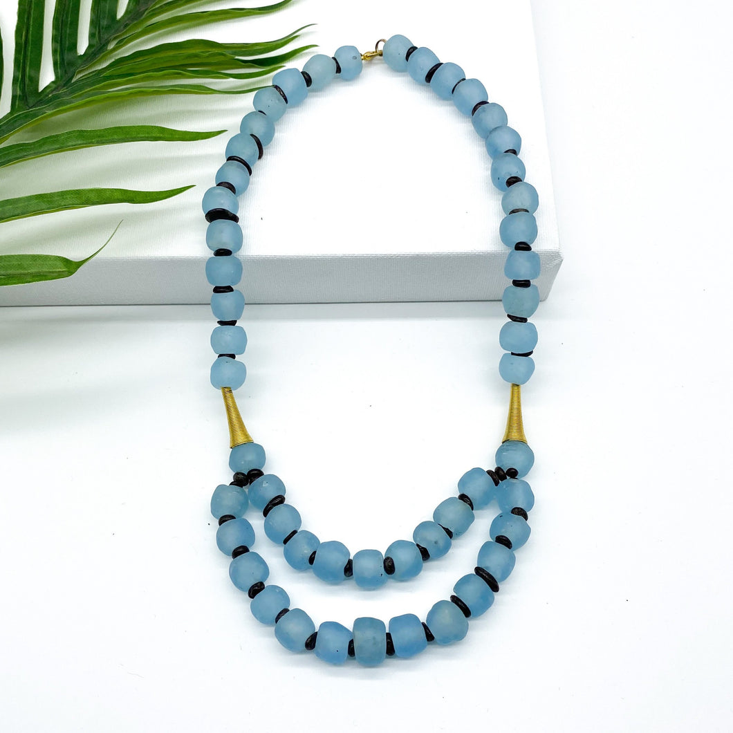 Recycled Glass Medium 'Rise and Shine' necklace - Cyan Blue