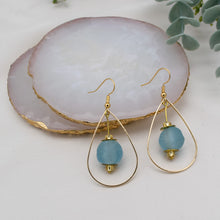 Load image into Gallery viewer, Recycled Glass Teardrop earring - Cyan Blue
