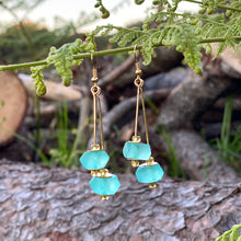 Load image into Gallery viewer, Recycled Glass Double drop earring - Turquoise

