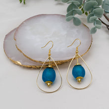 Load image into Gallery viewer, Recycled Glass Teardrop earring - Azure Blue (Silver or Gold)
