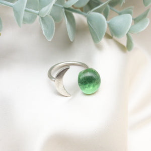 Recycled Glass Moon Ring - Light Green