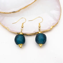 Load image into Gallery viewer, Recycled Glass Swing earring - Teal (Silver or Gold)
