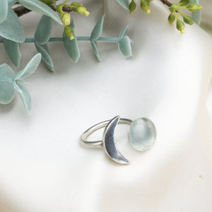 Recycled Glass Moon Ring - Crystal