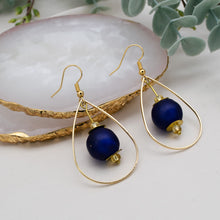Load image into Gallery viewer, Recycled Glass Teardrop earring - Navy
