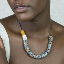 Load image into Gallery viewer, Recycled Glass Hand painted adjustable necklace - Blue &amp; Yellow
