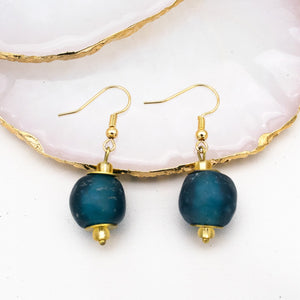 Recycled Glass Swing earring - Teal (Silver or Gold)