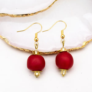 Recycled Glass Swing earring - Red (Silver or Gold)