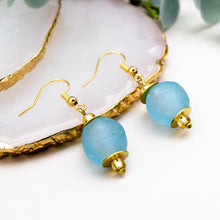Load image into Gallery viewer, Recycled Glass Swing earring - Cyan Blue
