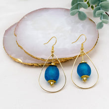 Load image into Gallery viewer, Recycled Glass Teardrop earring - Azure Blue
